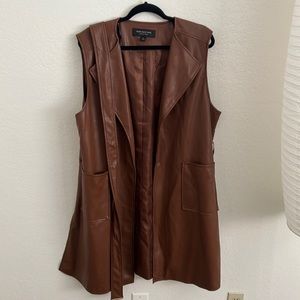Faux leather long vest
